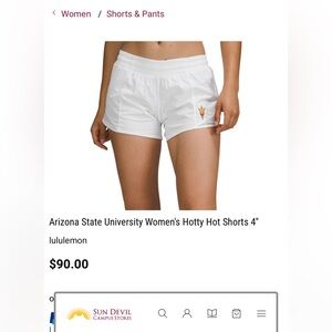 Lululemon x ASU White Hotty Hot Shorts 4”